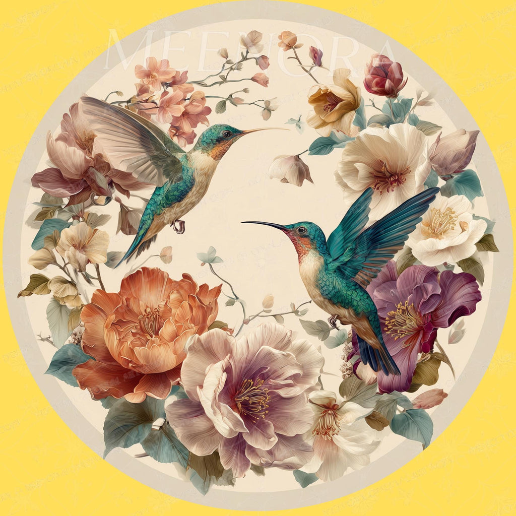 Printed artwork design for the hummingbird floral mango wood side stand.