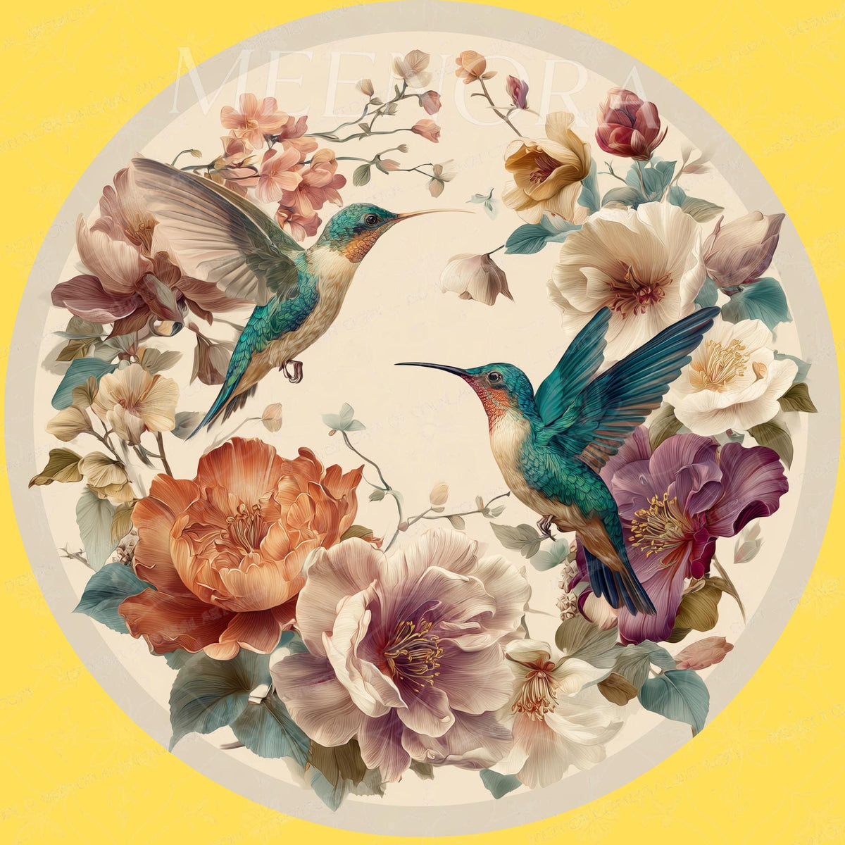 Printed artwork design for the hummingbird floral mango wood side stand.