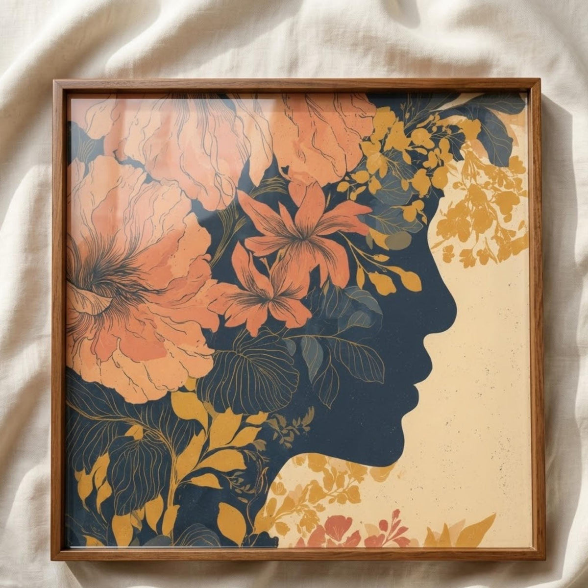 Top view of the vintage floral mango wood serving tray, showing the printed design.