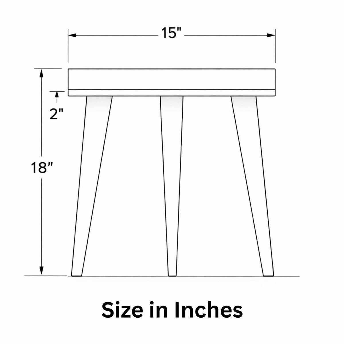 Dimension diagram showing the tabletop and leg height of the minimal botanical mango wood side table.