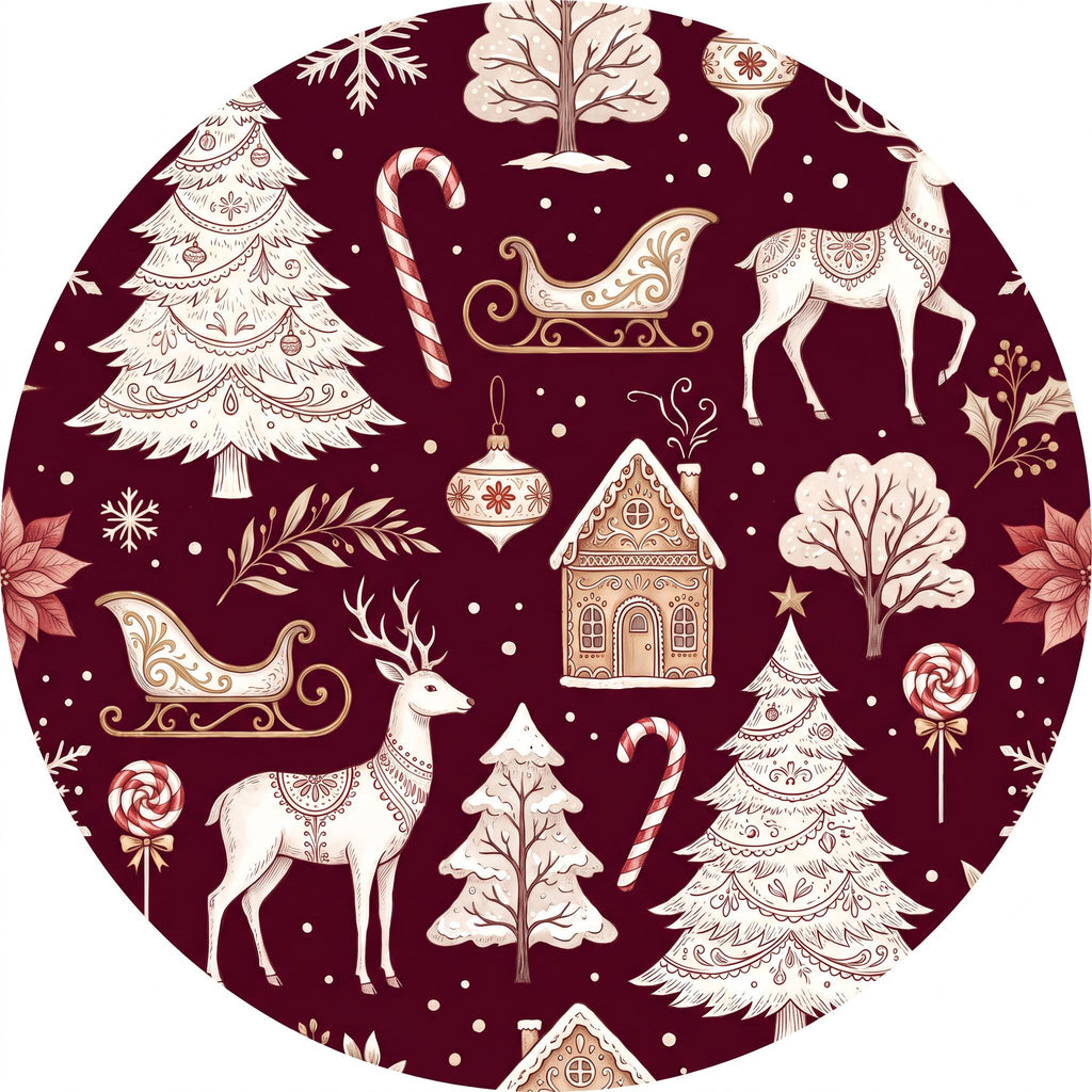 Printed artwork design for the round reindeer christmas wooden serving tray.