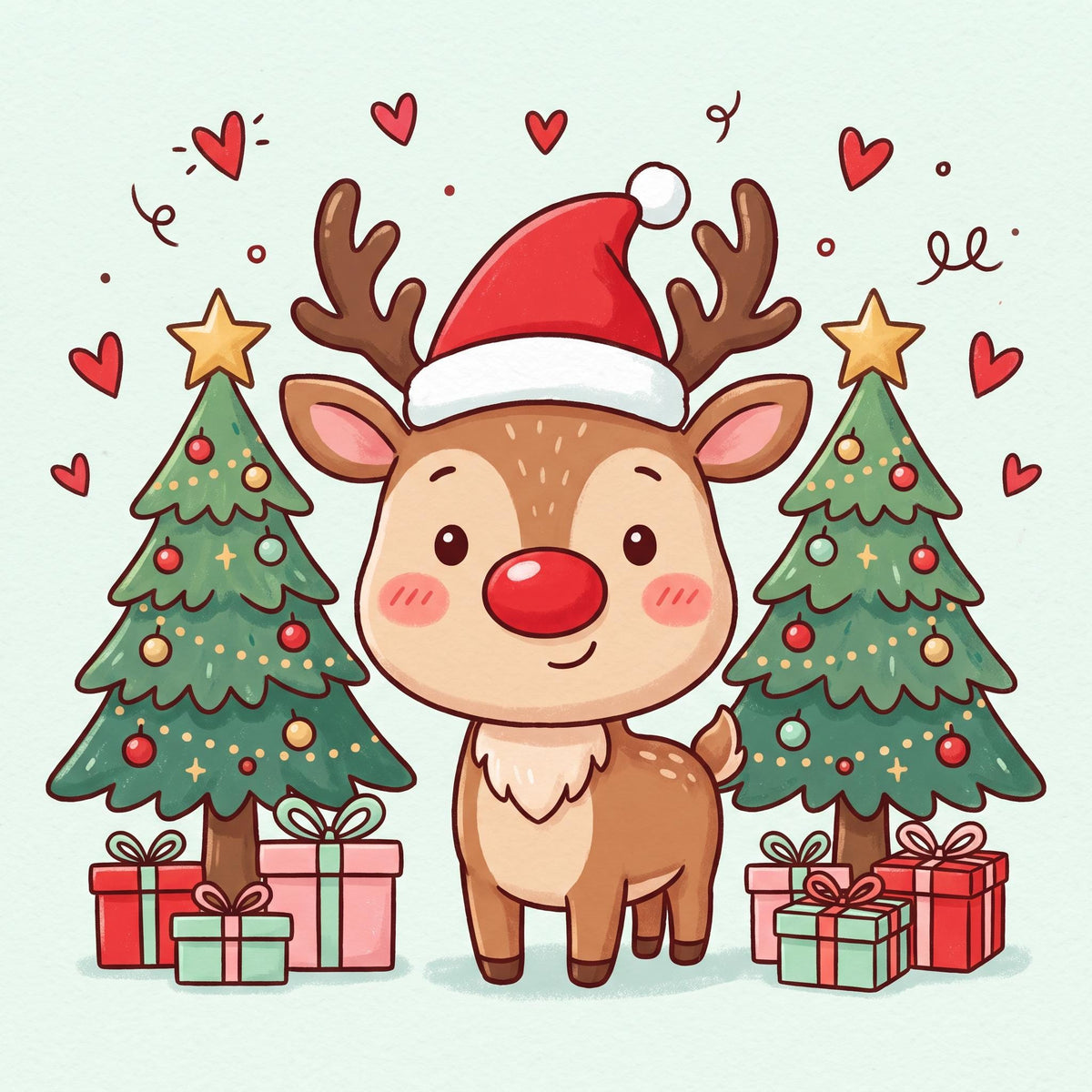 Printed artwork design for the square reindeer christmas wooden tray.