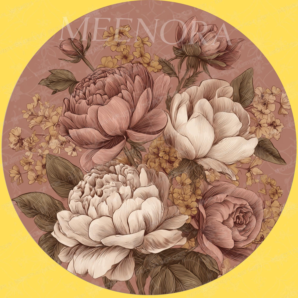 Printed artwork design for the vintage rose mango wood side table.