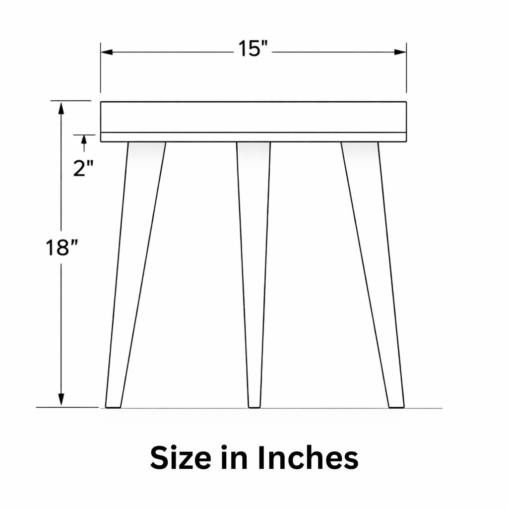 Dimension diagram showing the tabletop and leg height of the abstract geometric mango wood side table.