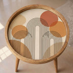 Top view of the mid-century retro line mango wood side table, showing the printed design.