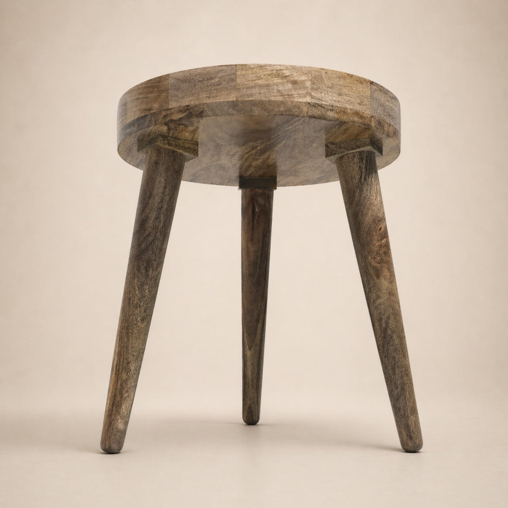 Wooden side table frame and legs, shown without the printed tabletop design.