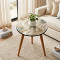 Styled view of the ivory wave round side table, glossy lacquer.