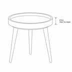 Dimension diagram showing the tabletop and leg height of the neutral abstract mango wood side table.