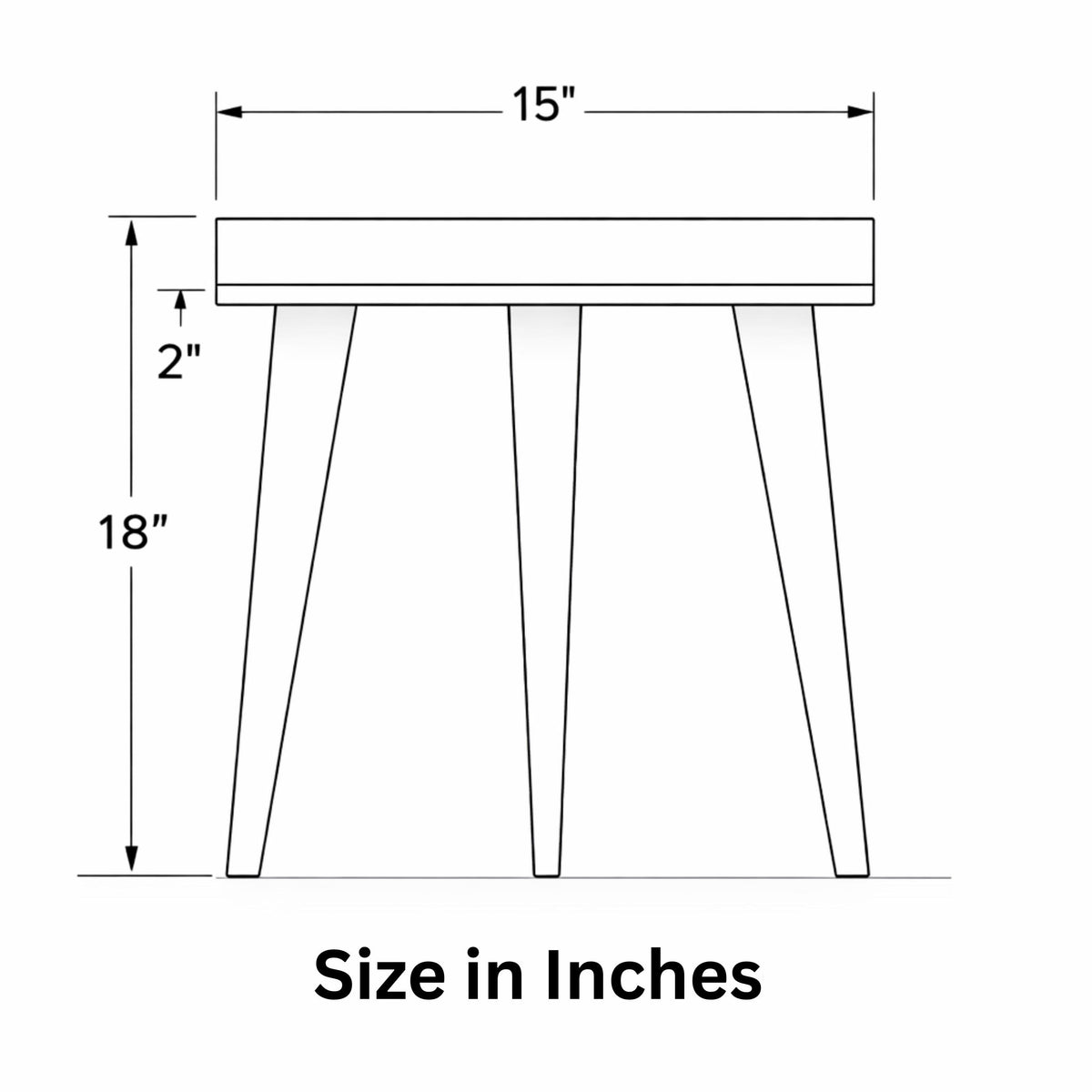 Dimension diagram showing the tabletop and leg height of the blue lotus mango wood side table.