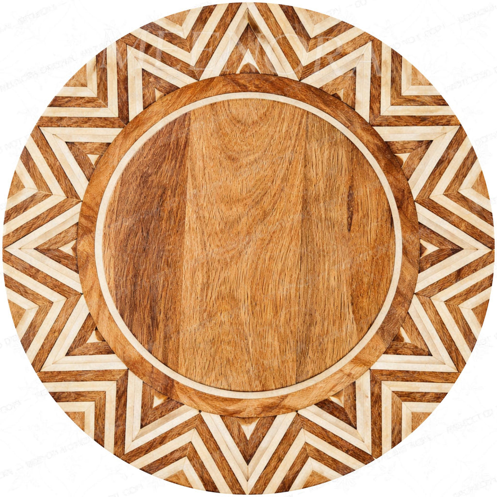 Printed artwork design for the geometric boho mango wood side table.