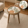 Minimal Botanical Mango Wood Side Table, styled in a room with an inset showing the printed artwork.