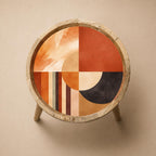 Top view of the abstract geometric mango wood side table, showing the printed design.