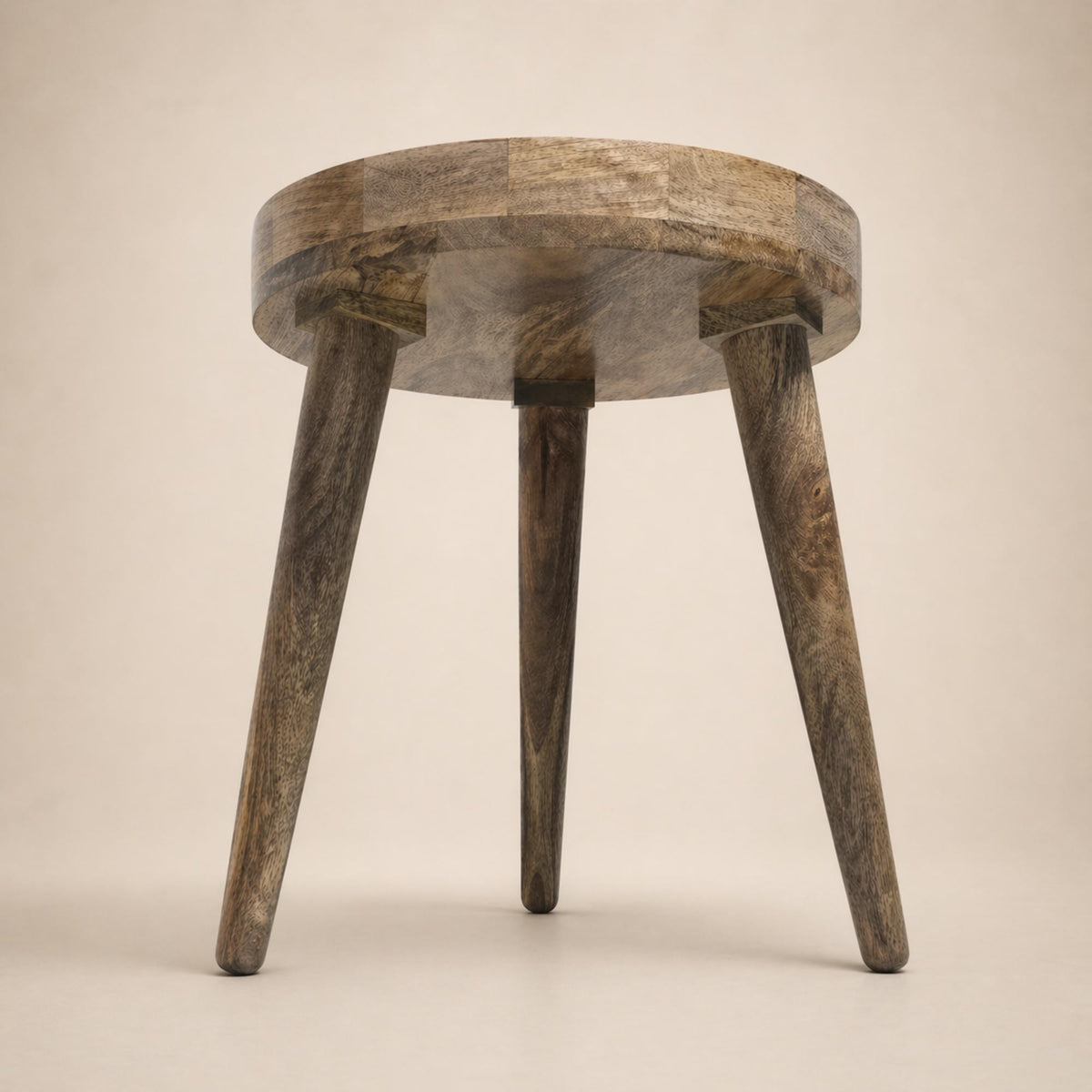 Wooden side table frame and legs, shown without the printed tabletop design.