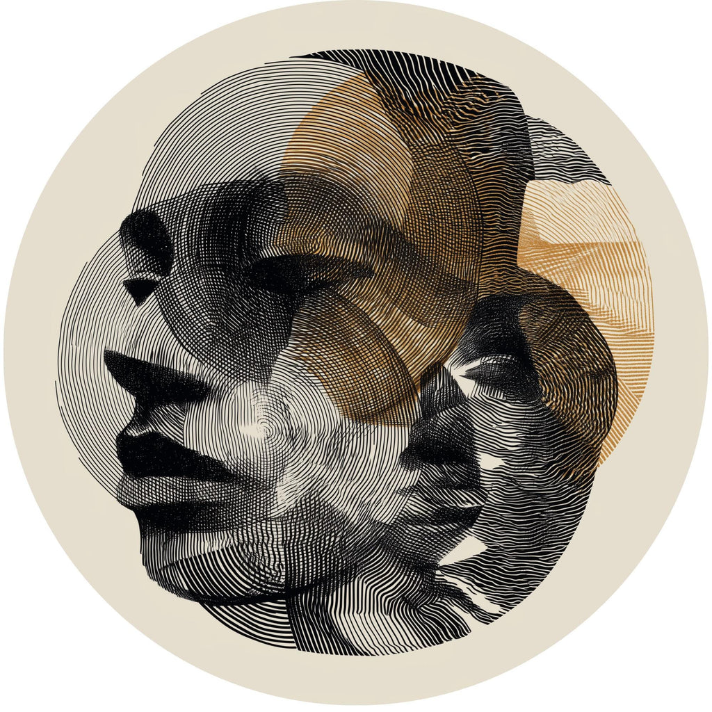 Printed artwork design for the abstract face mango wood side table.