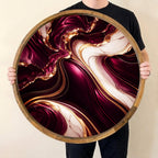 Purple Marble Print Mango Wood Serving Tray, held upright to show the printed design and overall shape.