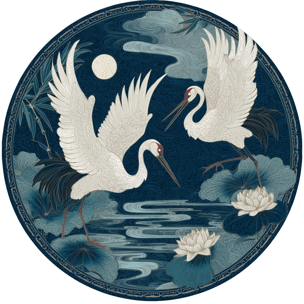 Printed artwork design for the crane bird mango wood side table.
