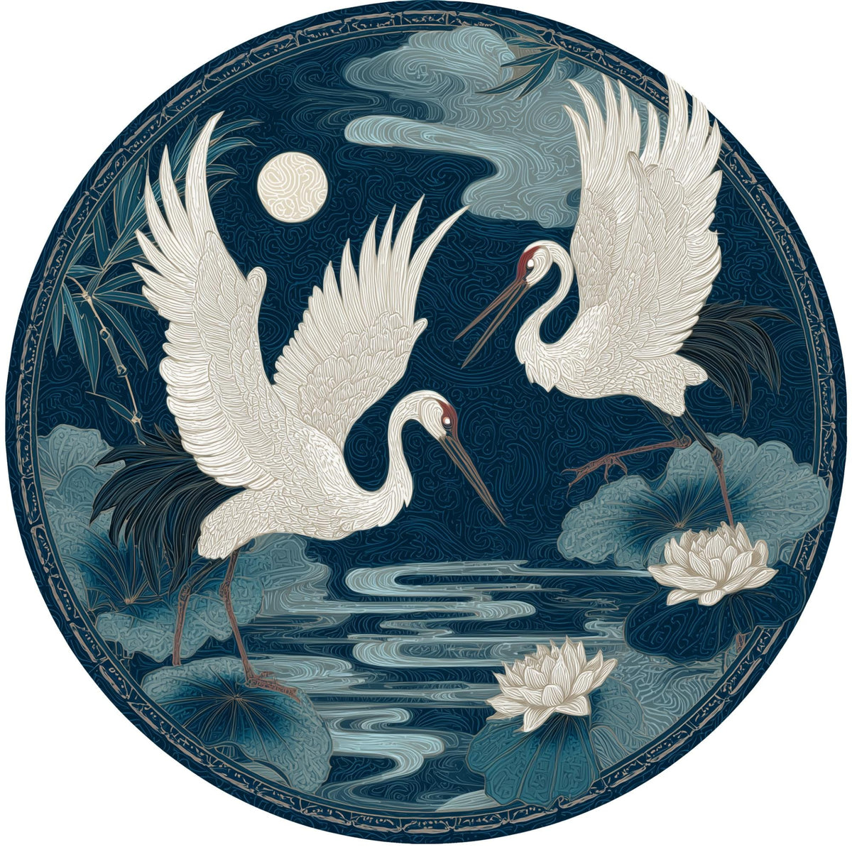 Printed artwork design for the crane bird mango wood side table.
