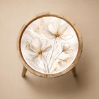 Top view of the white floral print mango wood side table, showing the printed design.