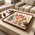 Styled view of the square reindeer christmas wooden tray.