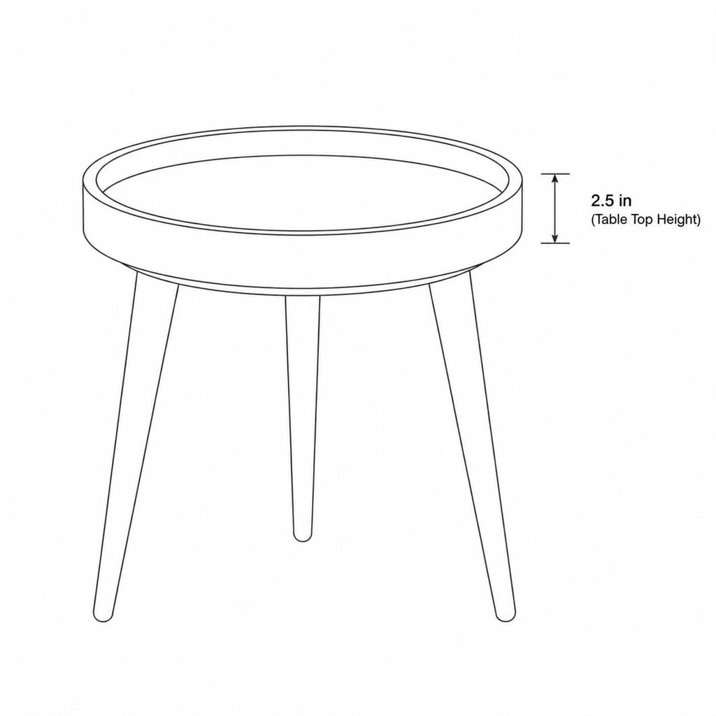 Dimension diagram showing the tabletop and leg height of the hummingbird glass-top mango wood side table.