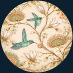 Printed artwork design for the hummingbird print round side table, glossy lacquer.