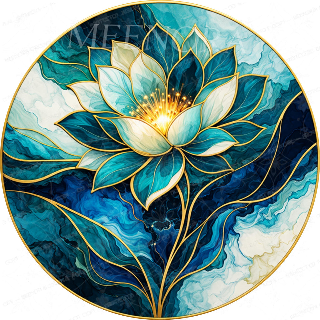 Printed artwork design for the blue lotus mango wood side table.