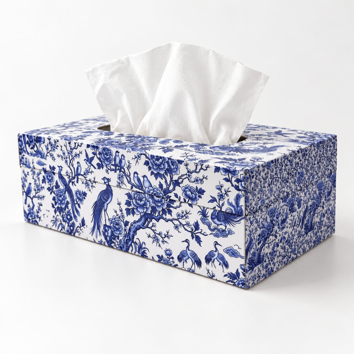 LacaOra Blue Bird & Floral solid MDF tissue box, product detail view