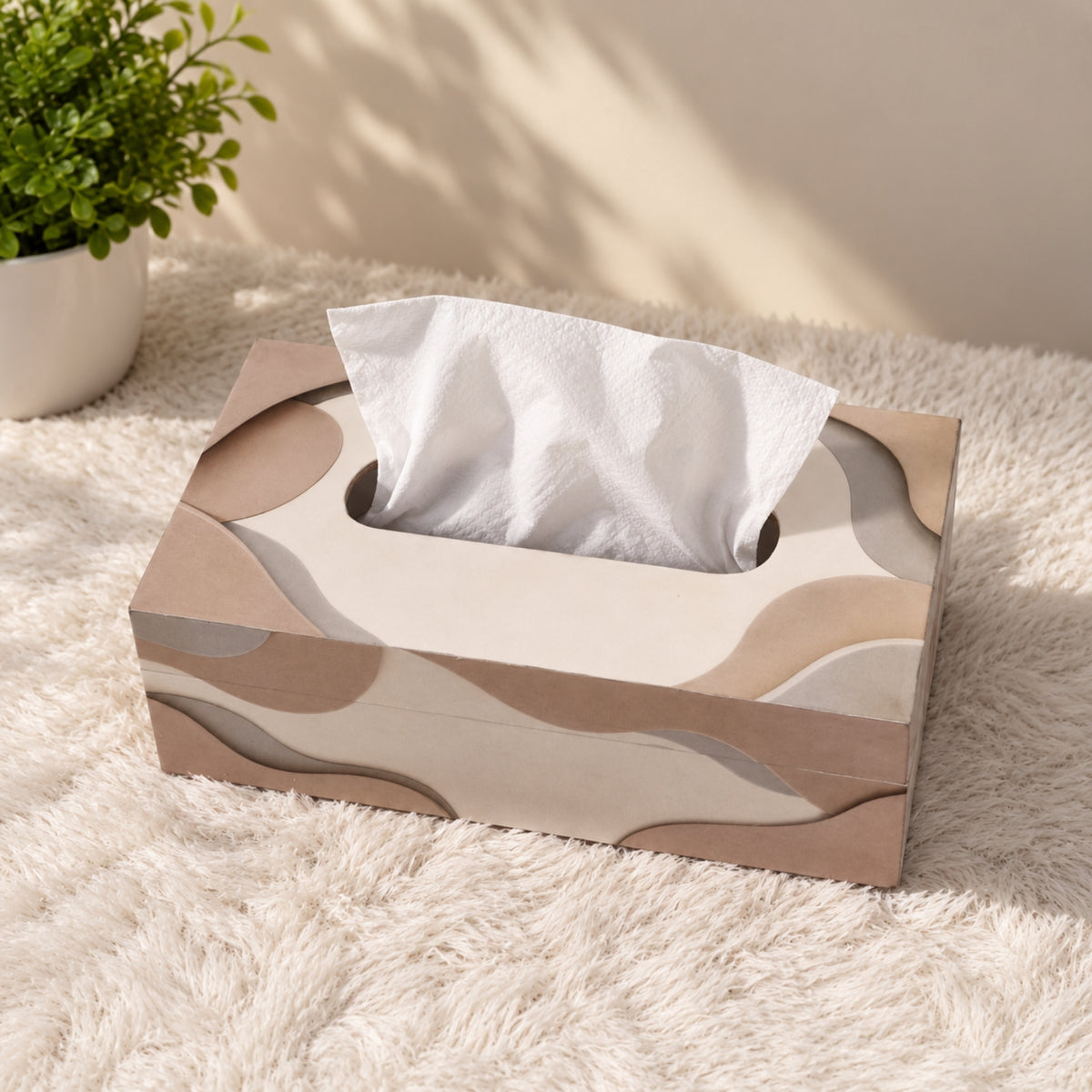 LacaOra Neutral Abstract solid MDF tissue box, product detail view