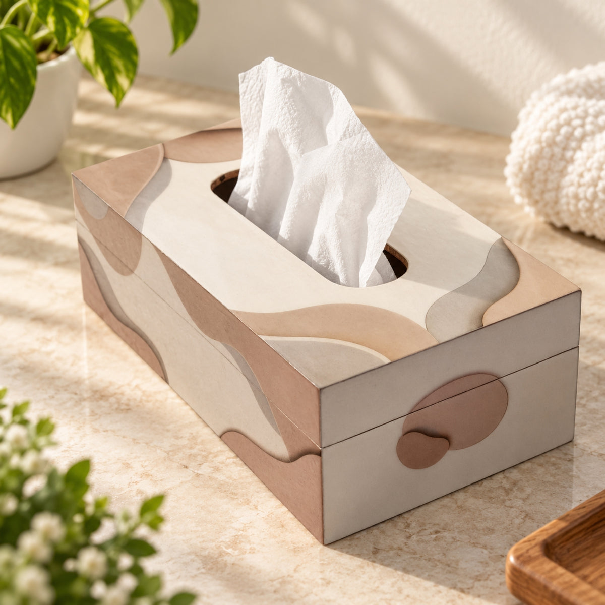 LacaOra Neutral Abstract solid MDF tissue box, product detail view