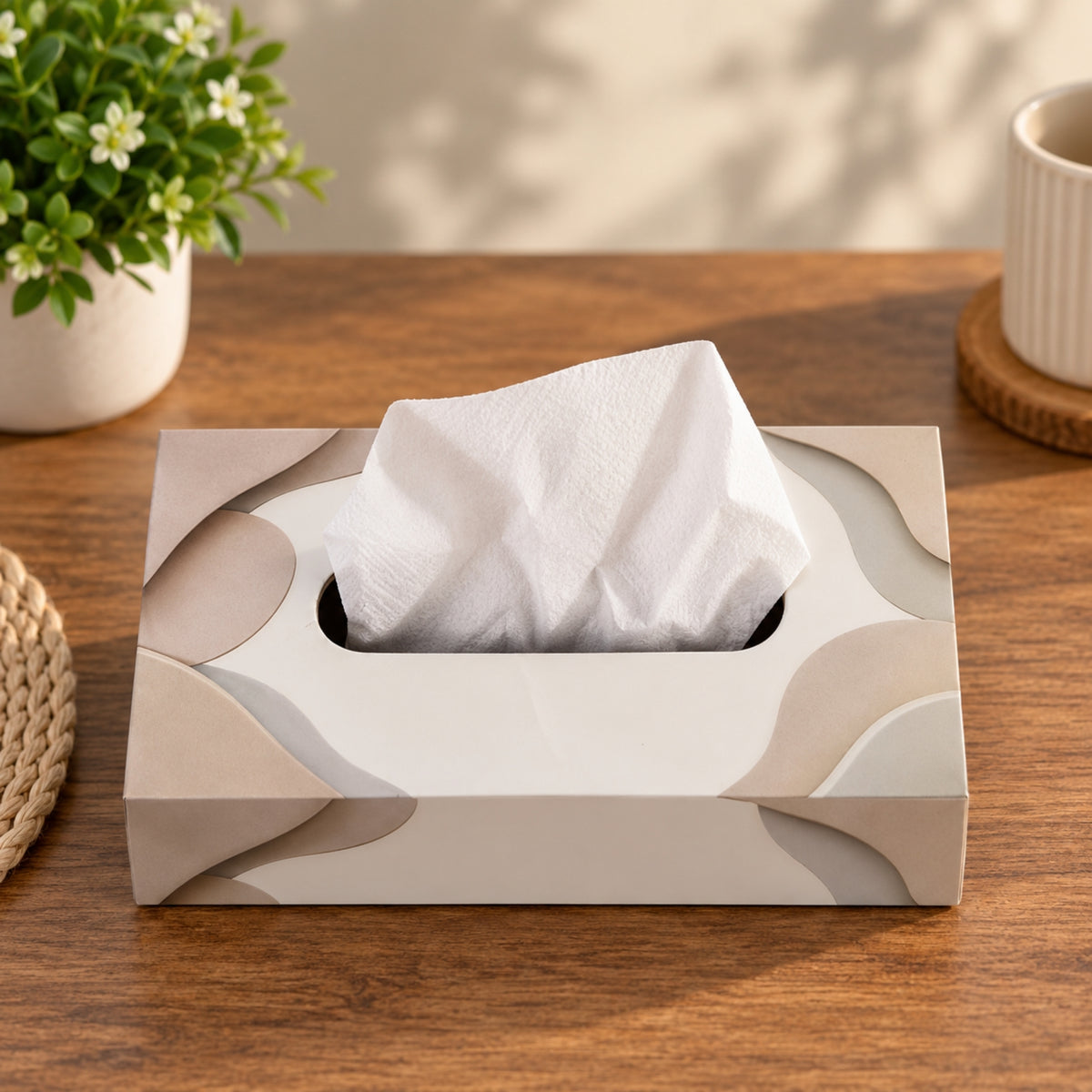 LacaOra Neutral Abstract solid MDF tissue box, hero view