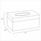 Tissue box size diagram: 9 inches long, 5 inches wide, 3 inches high